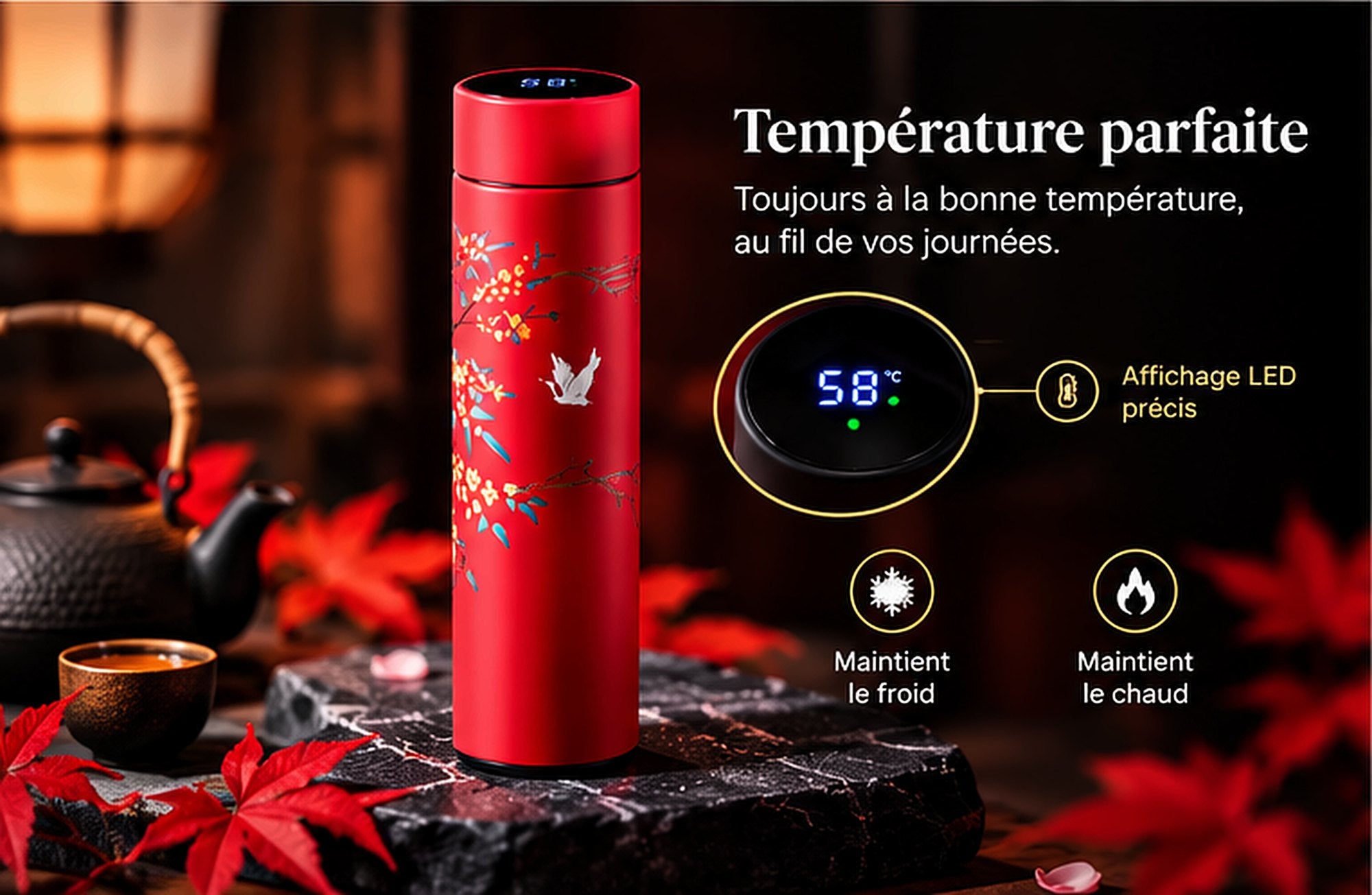 Gourde rouge avec affichage LED de la température